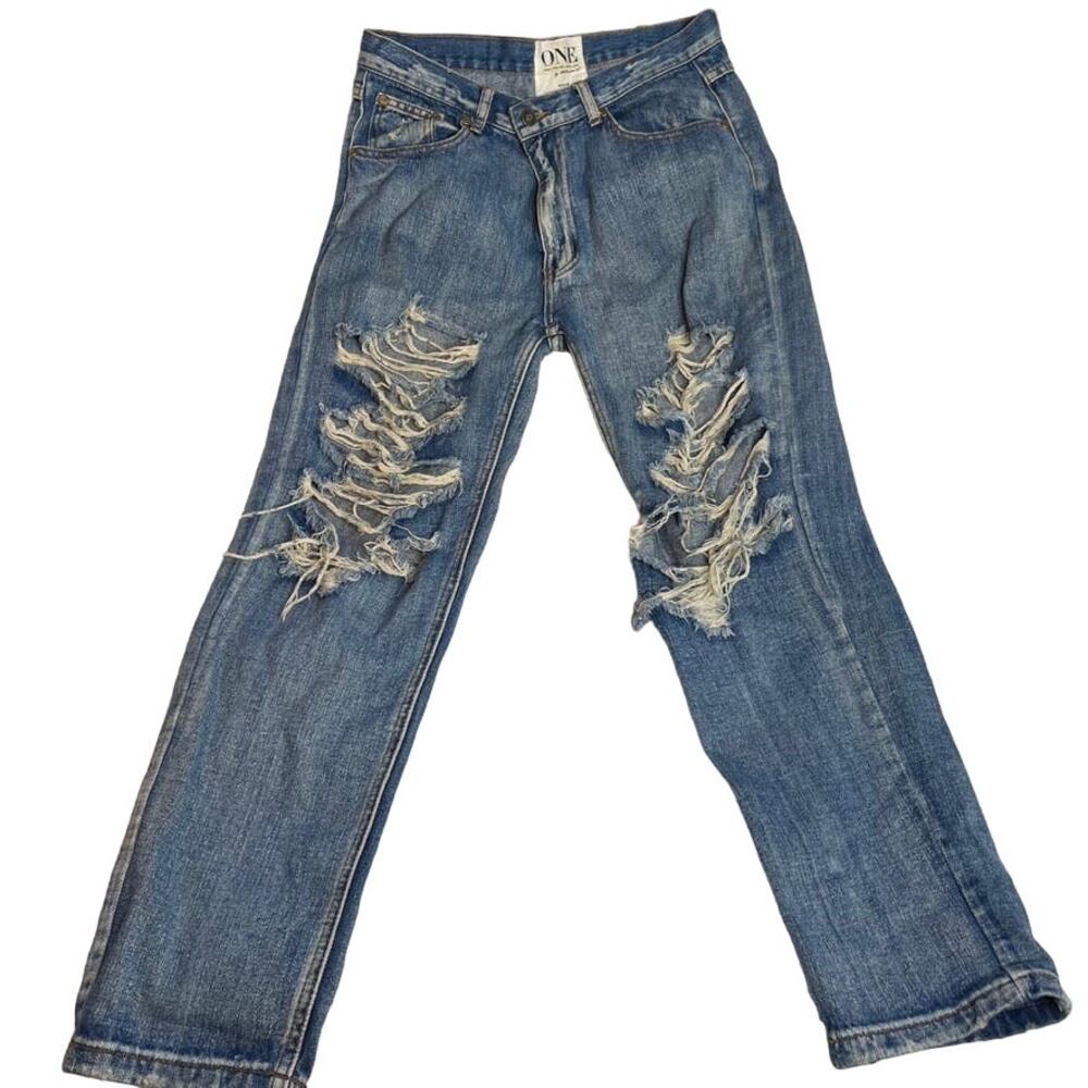 One‎ by One Teaspoon Super Baggies Distressed Jeans Blue 27 Low Waist Long Rise